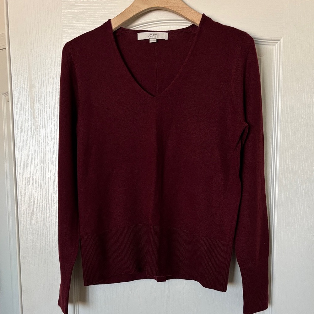 LOFT V-Neck Sweater in Rich Burgundy